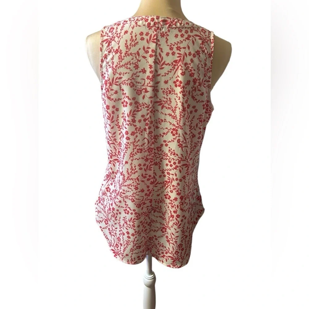 Sanctuary Women’s Sleeveless Button Down Red White Floral Split Back Top…